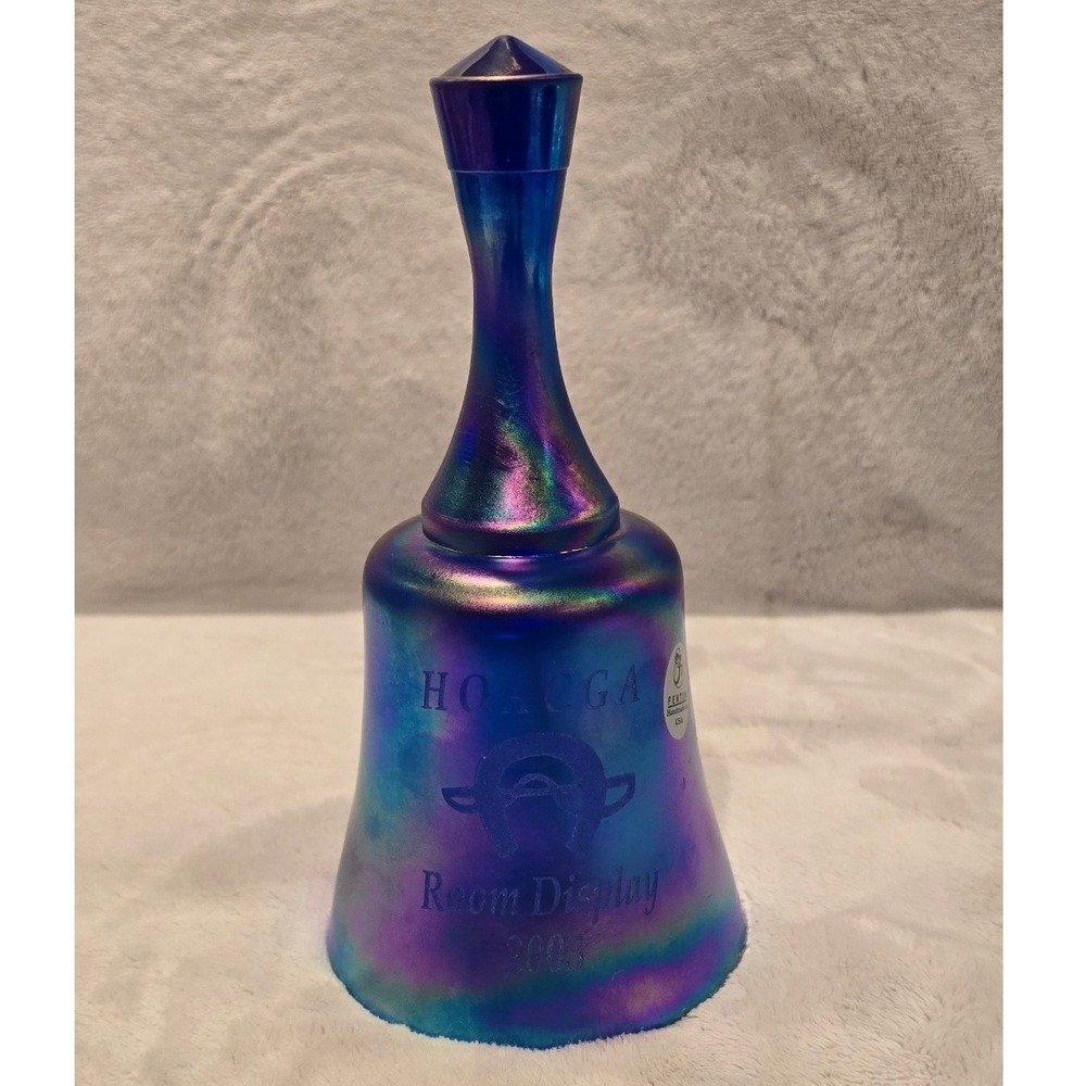 Vintage Fenton HOACGA‎ Room Display Blue Iridescent Art Glass Bell